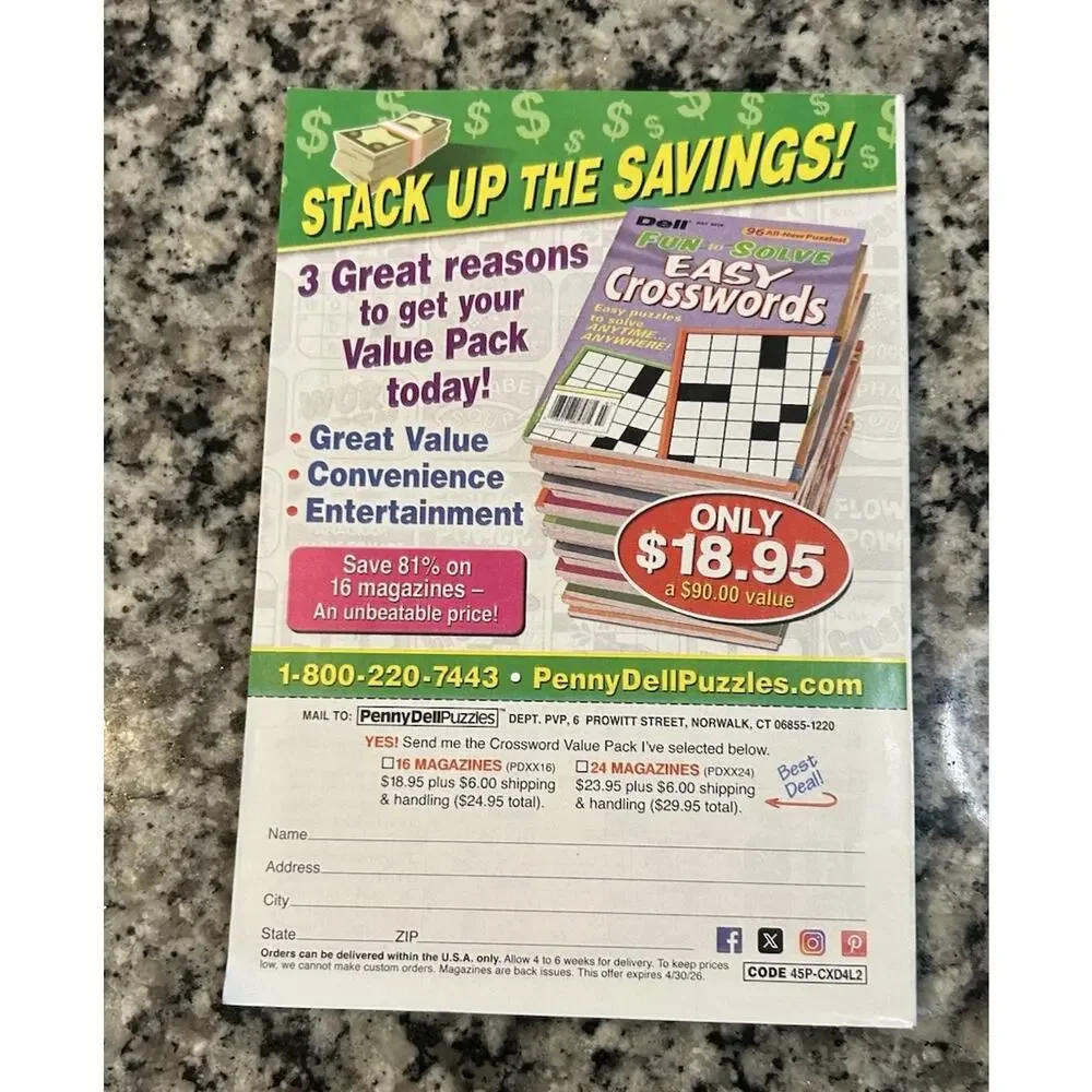 Penny Dell Easy Fast N Fun Super Jumbo Crossword Book Jumbo Issue 124 Puzzles‎